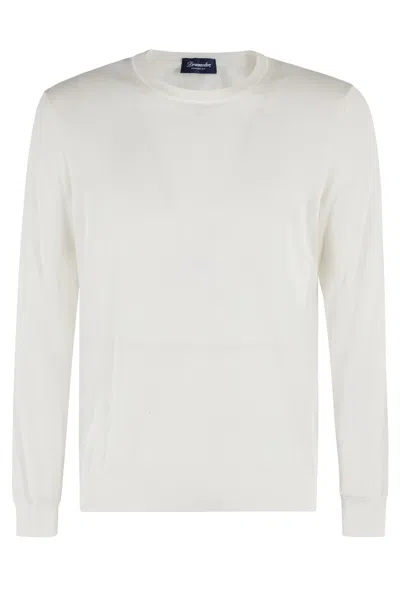 Drumohr Smooth Knit Sweater With Ribbed Cuffs In White
