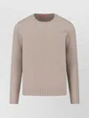 Drumohr Soft Textured Crewneck Sweater With Ribbed Cuffs In Neutral