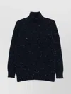 Drumohr Speckle Knit Turtleneck Sweater With Ribbed Cuffs In Blue