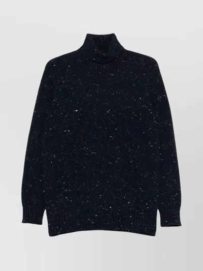Drumohr Speckle Knit Turtleneck Sweater With Ribbed Cuffs In Blue