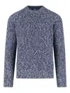 Drumohr Textured Knit Crewneck Sweater With Ribbed Cuffs In Blue