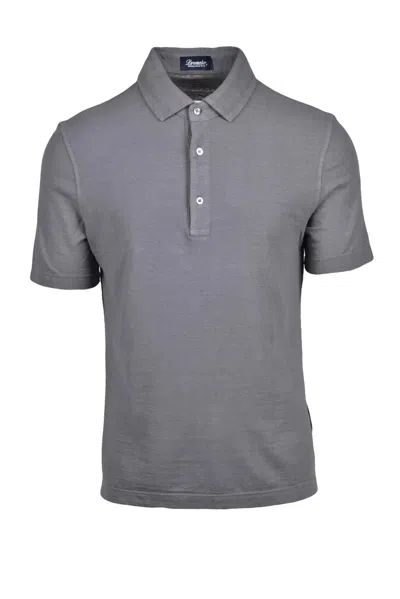 Drumohr Stone Cotton Linen Polo In Gray