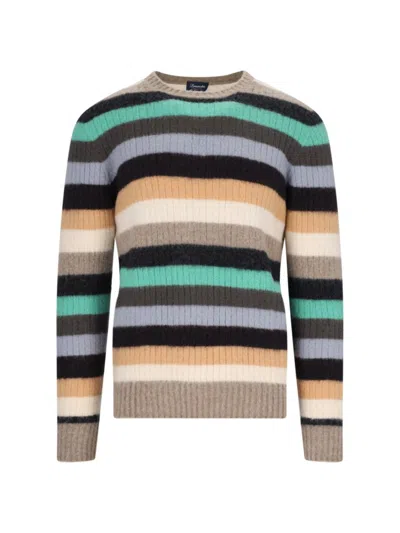 DRUMOHR STRIPED SWEATER IN MULTICOLOR WOOL RIBBED DESIGN