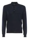 Drumohr Long Sleeve Navy Blue Jersey Polo Shirt In Azul Oscuro