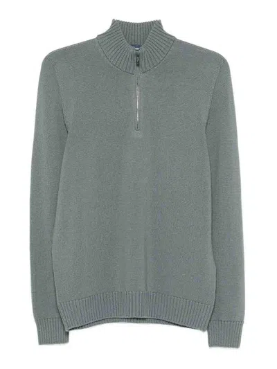 Drumohr Long Sleeve Mock-neck Zip Sweater In Green