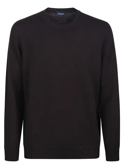 Drumohr Long-sleeved Crew Neck Pullover In Brown