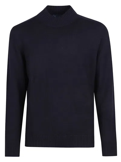 Drumohr Mock-neck Merino-wool Sweater In Blue