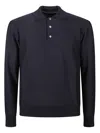 Drumohr Merino-wool Long-sleeve Polo Shirt In Blue