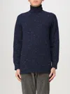 Drumohr Speckle Knit Turtleneck Sweater With Ribbed Cuffs In Blue