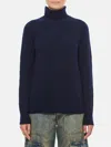 Drumohr Navy Merino Roll Neck Sweater With Ribbed Detailing In Blau