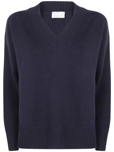 Drumohr V-neck Ribbed-trim Knit In Blue