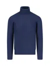 Drumohr Turtleneck Sweater In Blue Wool Navy Tones In Blue