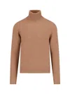 Drumohr Turtleneck Sweater In Brown Cashmere Ribbed Trim In Brown
