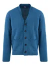 Drumohr Man Cardigan Turquoise Size 44 Lambswool In Blue