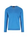 Drumohr Ribbed V-neck Knitwear With Long Sleeves In Blue
