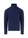 Drumohr Turtleneck Sweater In Blue Wool Navy Tones In Blue