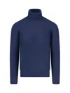 Drumohr Turtleneck Sweater In Blue Wool Navy Tones In Blue