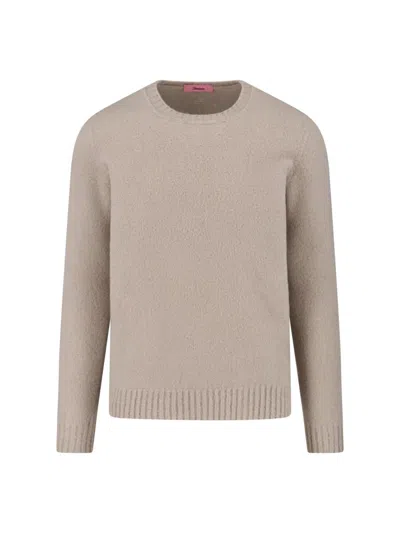 Drumohr Soft Textured Crewneck Sweater With Ribbed Cuffs In Neutral