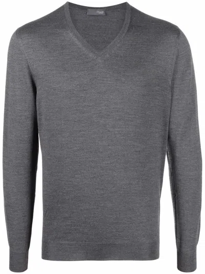 Drumohr V-neck Knitted Jumper In Grau 1