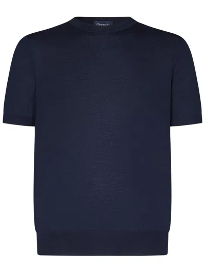 Drumohr Dark Blue Cashmere-silk Blend T-shirt