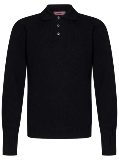 DRUMOHR DRUMOHR BLACK WOOL KNIT POLO SHIRT