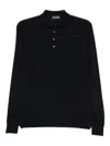 Drumohr Fitted Black Merino Wool Long Sleeve Polo In Black