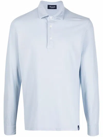 Drumohr Long-sleeved Polo Shirt In Blue