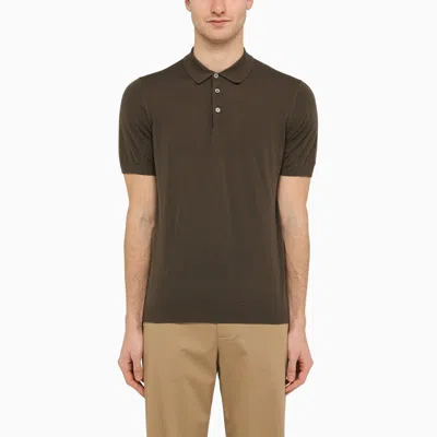 Drumohr Taupe Short Sleeved Polo In Brown