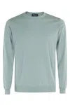 Drumohr Teal Shaved Cotton Crew Neck Sweater In Verde Acqua
