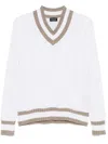Drumohr Textured Cable Knit V-neck Sweater In White