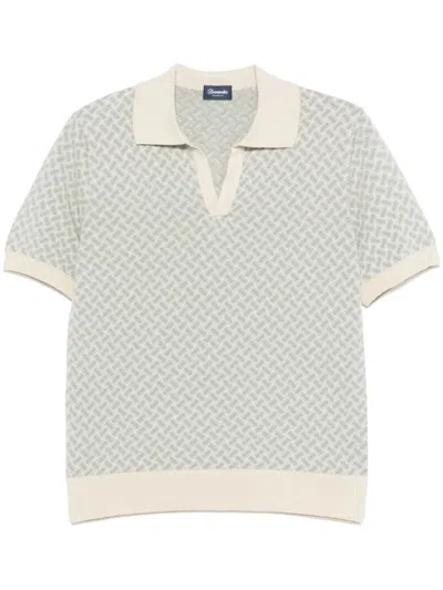 Drumohr Textured Geometric Short Sleeve Polo In Neutral