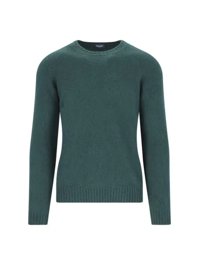 Drumohr Textured Knit Crewneck Sweater With Ribbed Finishes In Green
