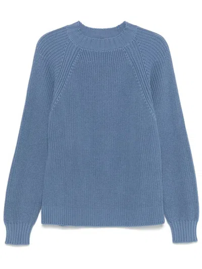 Drumohr Textured Knit Long Sleeve Crew-neck Sweater In Blue