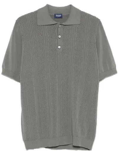 Drumohr Textured Knit Polo With Vertical Stripes And Classic Collar In Gray