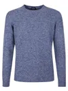 Drumohr Textured Knit Crewneck Sweater With Ribbed Cuffs In Blue