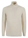 Drumohr Textured Off-white Lambswool Turtleneck Sweater In Brown