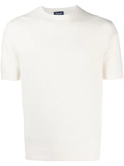 Drumohr Textured Short-sleeve Top With Classic Crew Neckline In White