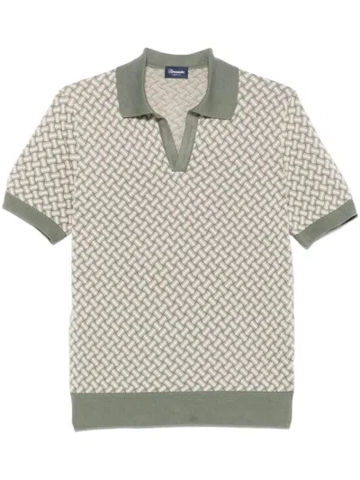 Drumohr Textured Woven Short Sleeve Polo In Green