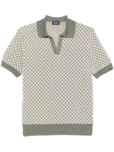 Drumohr Textured Woven Short Sleeve Polo In Green
