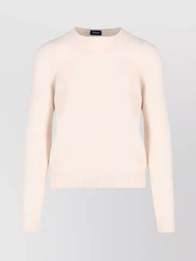 Drumohr Timeless Crewneck Sweater With Ribbed Details In Pink