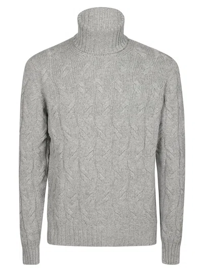 Drumohr Treccia Cable Knit Cashmere Turtleneck In Gray