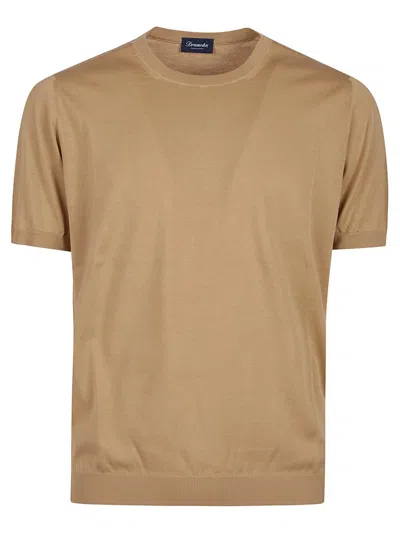 Drumohr Short-sleeved Cotton T-shirt In Brown