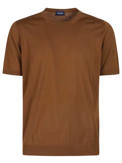 Drumohr Short-sleeved Cotton T-shirt In Brown