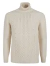 Drumohr Long Sleeve Turtleneck Cable Knit Sweater In Neutral