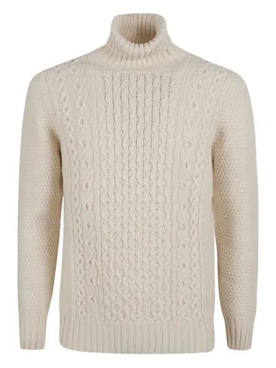 Drumohr Turtleneck Cable-knit Sweater In Neutral
