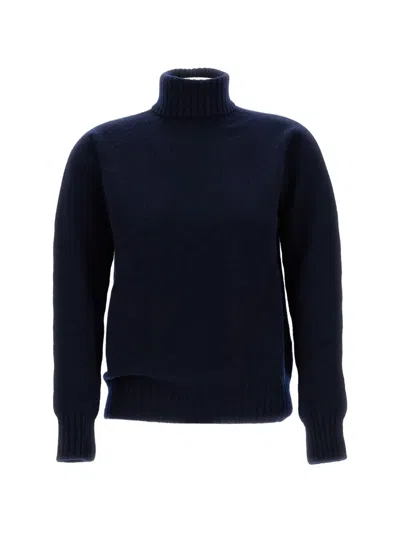 Drumohr Turtleneck Flat-knit Sweater In Blue