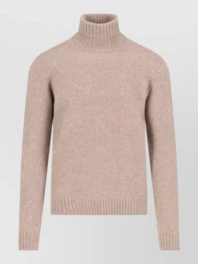 Drumohr Turtleneck Knit Sweater Ribbed Cuffs Hem In Neutral
