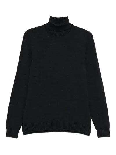 Drumohr Fitted Merino Wool Long Sleeve Turtleneck Sweater In Black