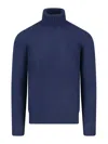 Drumohr Turtleneck Sweater In Blue Wool Navy Tones In Blue