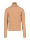Drumohr Turtleneck Sweater In Brown Cashmere Ribbed Trim In Brown